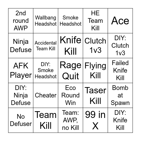 CS2 Bullshit Bingo Card