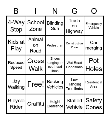 S.W.A.T. Bingo Card