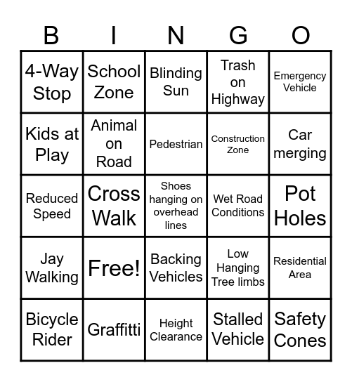 S.W.A.T. Bingo Card