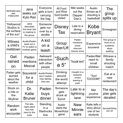 Disney World Vacation Bingo Card