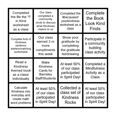2025 Kindness Week Bingo Board Bingo Card