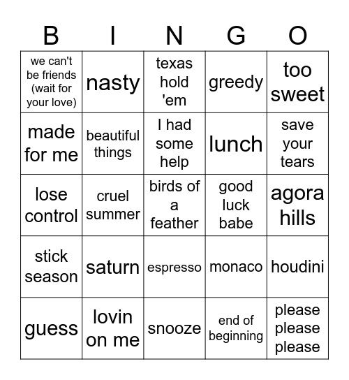 round 1 - top hits of 2024 Bingo Card