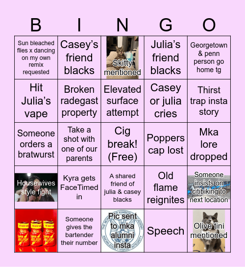 JULIA AND CASEYS BDAY BINGO Card