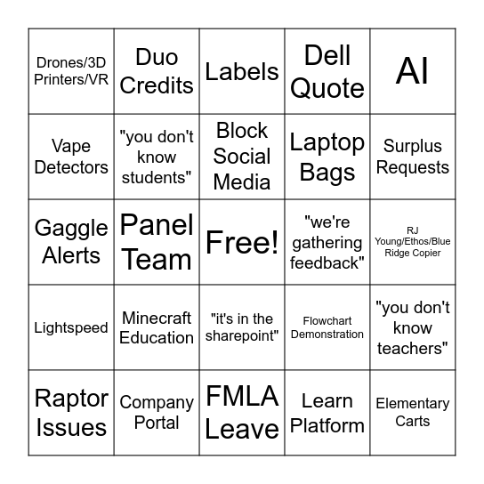 IT Meeting Bingo Card