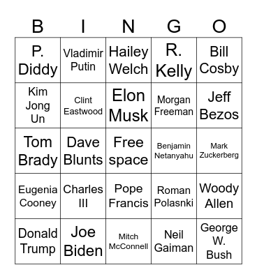 Celebrity deaths 2025 Bingo Card