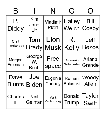 Celebrity deaths 2025 Bingo Card