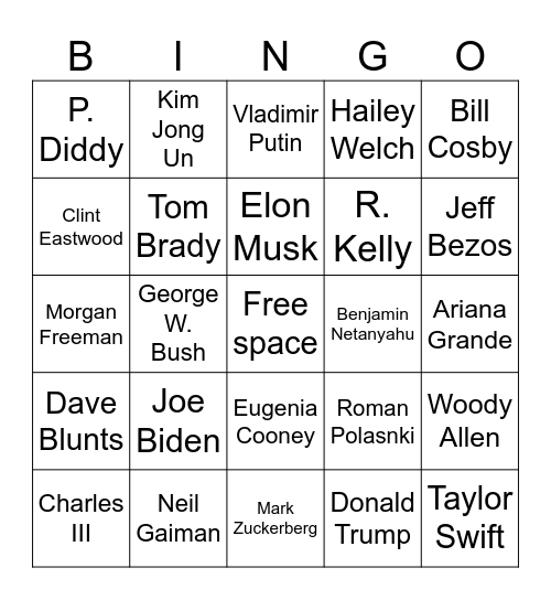 Celebrity deaths 2025 Bingo Card