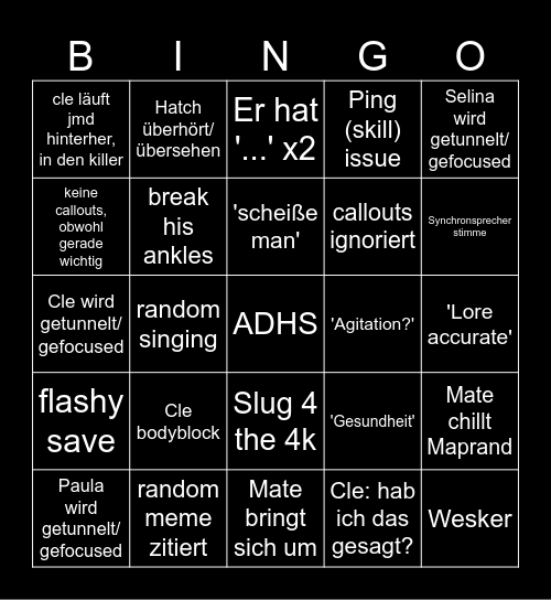 DBD Bingo Card