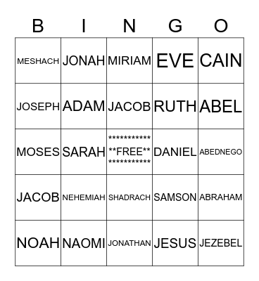 BIBLE BINGO Card