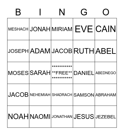 BIBLE BINGO Card