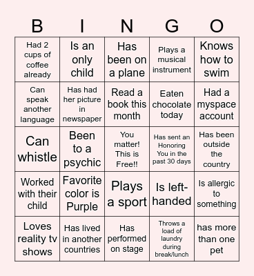 Who Dunn it Bingo Card