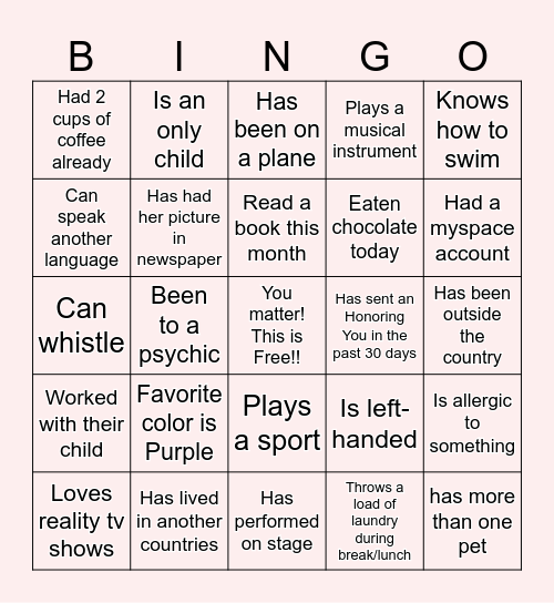 Who Dunn it Bingo Card