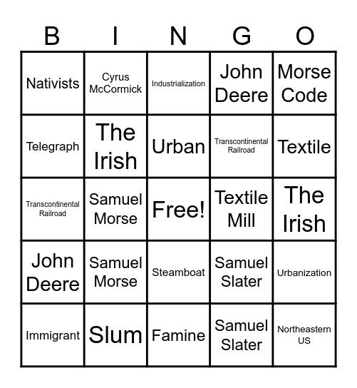 Industrial Revolution BINGO Card