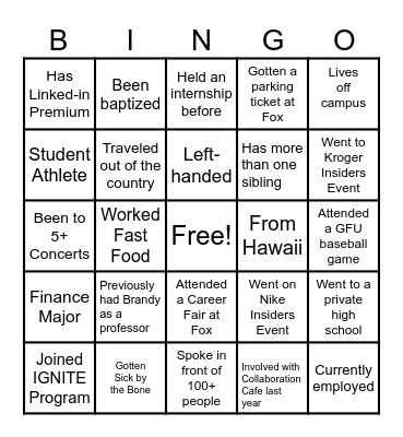 BUS. COM ICEBREAKER Bingo Card