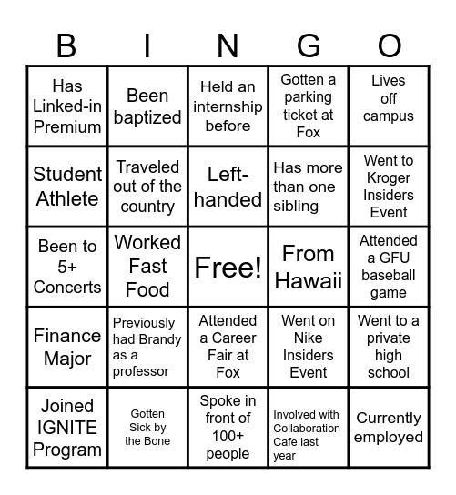 BUS. COM ICEBREAKER Bingo Card