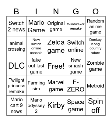 Nindendo bingo Card