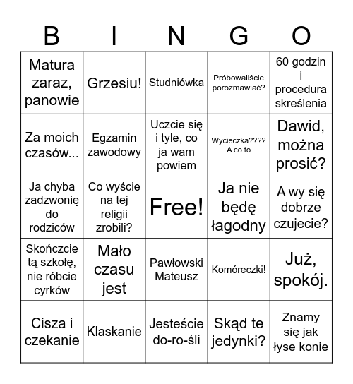 WYCHOWAWCZA Bingo Card