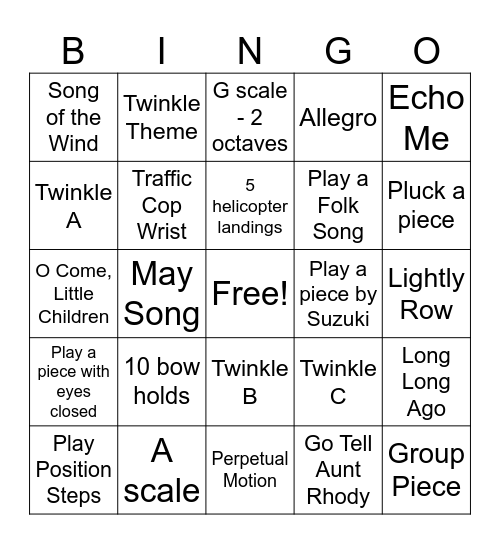 Group Class Bingo Card