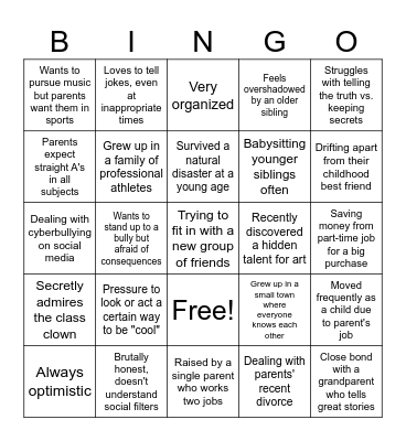 Character Factor Bingo Card