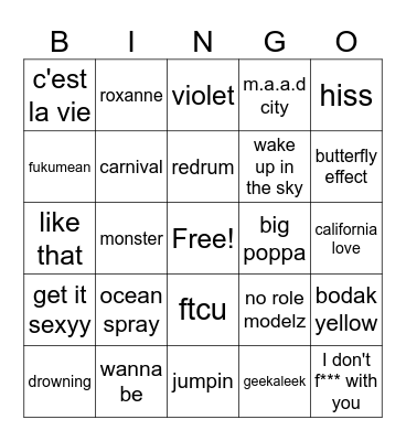 round 3 - rap songs Bingo Card