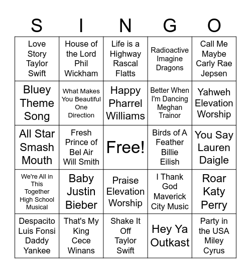 Singo Bingo Card