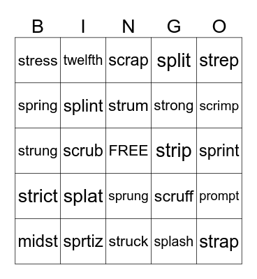 2.5 3 Letter Blends Bingo Card