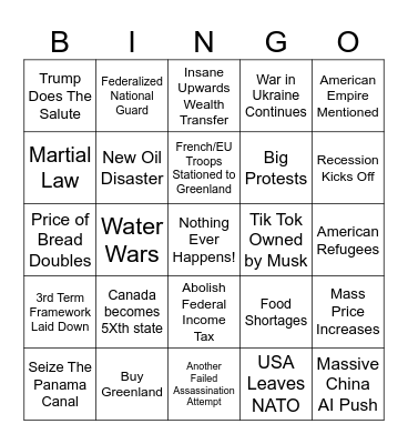 2025 Things That Will Happen Bingo Card