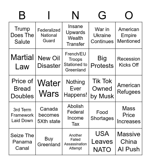2025 Things That Will Happen Bingo Card