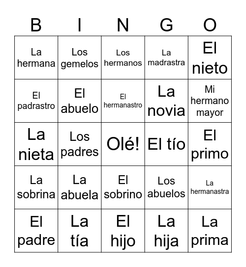 La Familia (B) Bingo Card