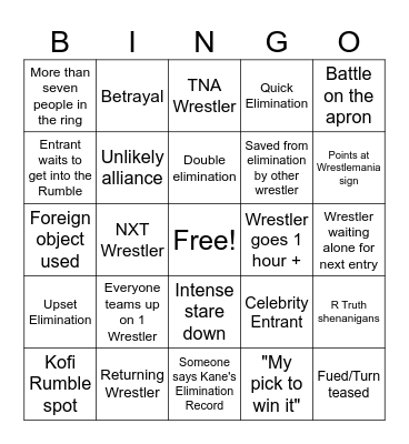 Royal Rumble 2025 Bingo Card