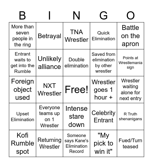 Royal Rumble 2025 Bingo Card