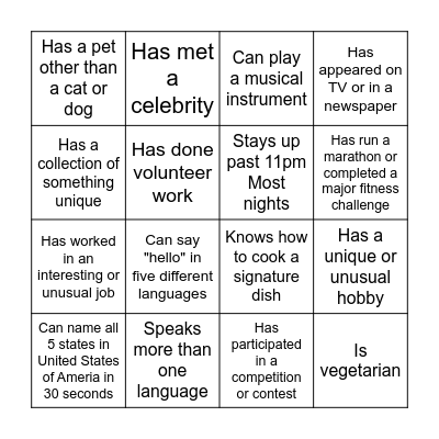 People Bingo Card