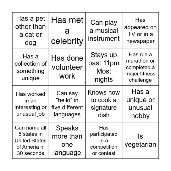 People Bingo Card