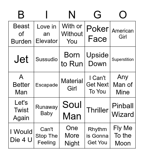 Super Bowl Half Time Show! Bingo Card