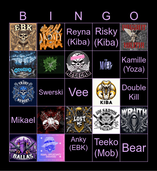 Melee Hitlist Bingo Card