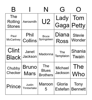 Super Bowl Half Time! Bingo Card