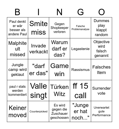 Kracho Bingo Card