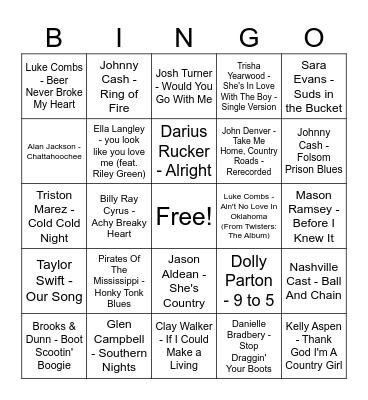 Country Bingo Card