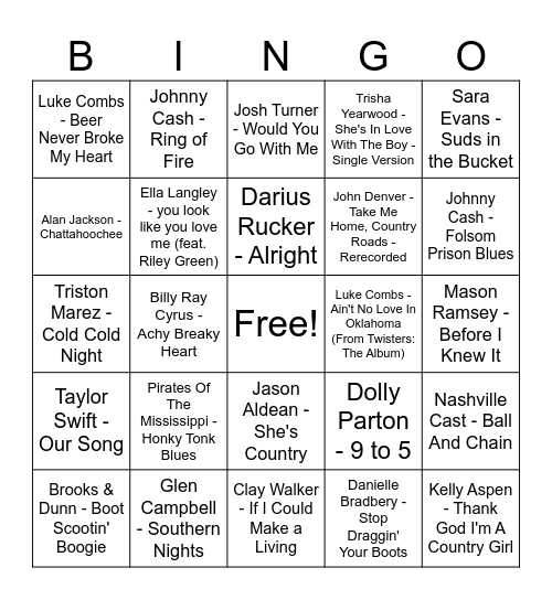 Country Bingo Card