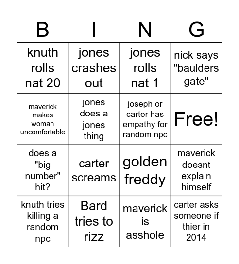 DnD Bingo Card