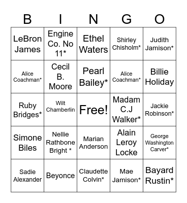 Black History Bingo Card