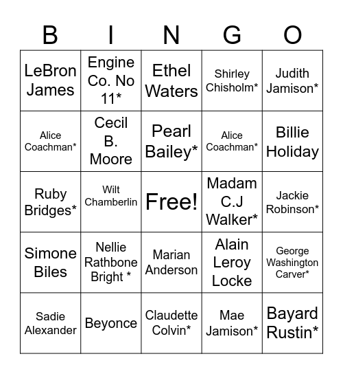 Black History Bingo Card