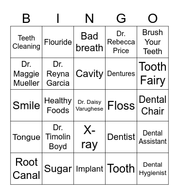 Peds Dental PCHC Bingo Card