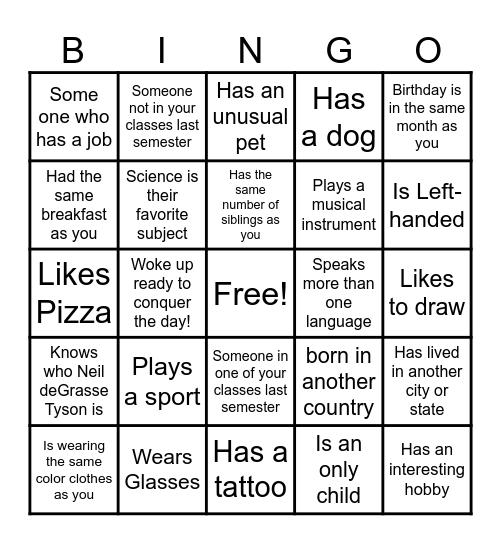 Langston Science Classmate Bingo Card