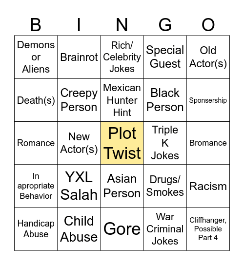 TT Weiner P3 Bingo Card