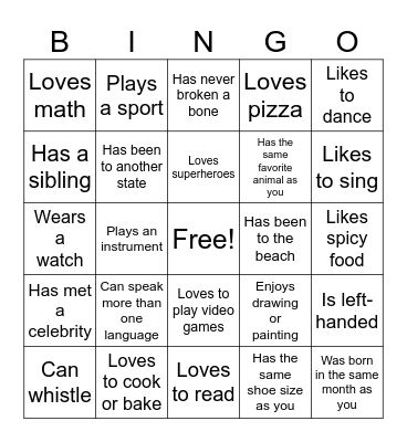 Make a Friend Bingo Card