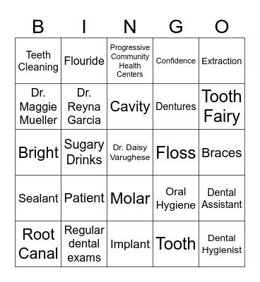 Peds Dental PCHC Bingo Card