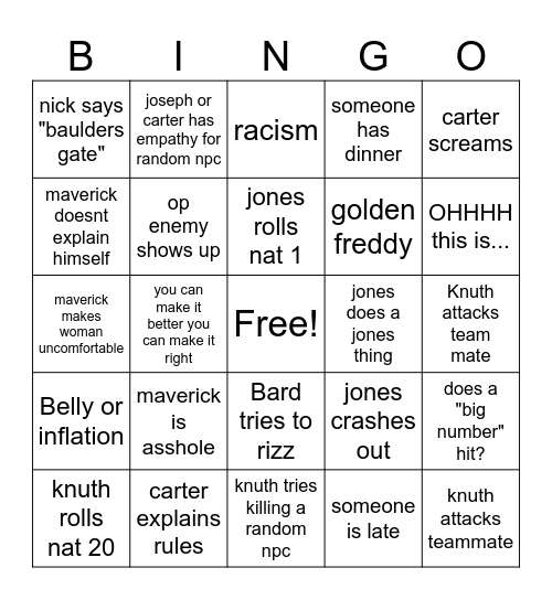 DND BINGO Card