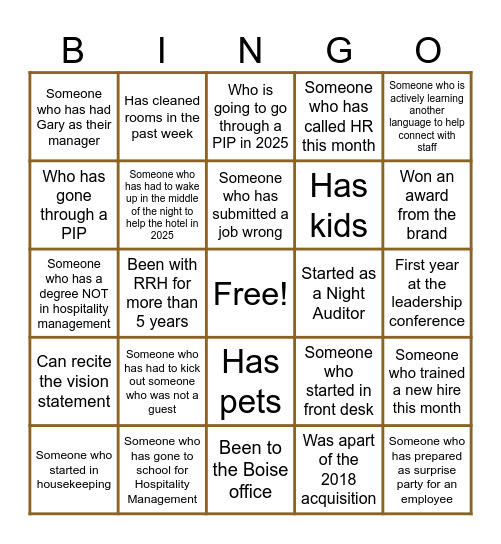 RRH Get to know each other Bingo Card