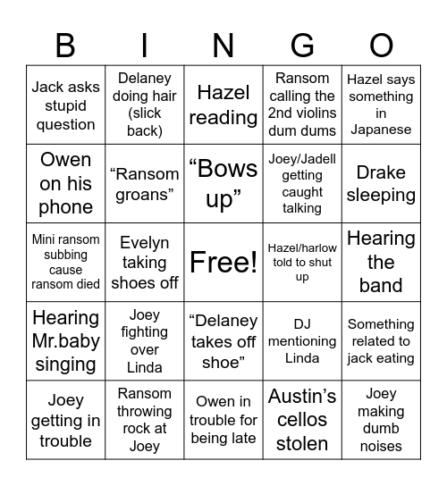 Orchestra 8th Bingo Card